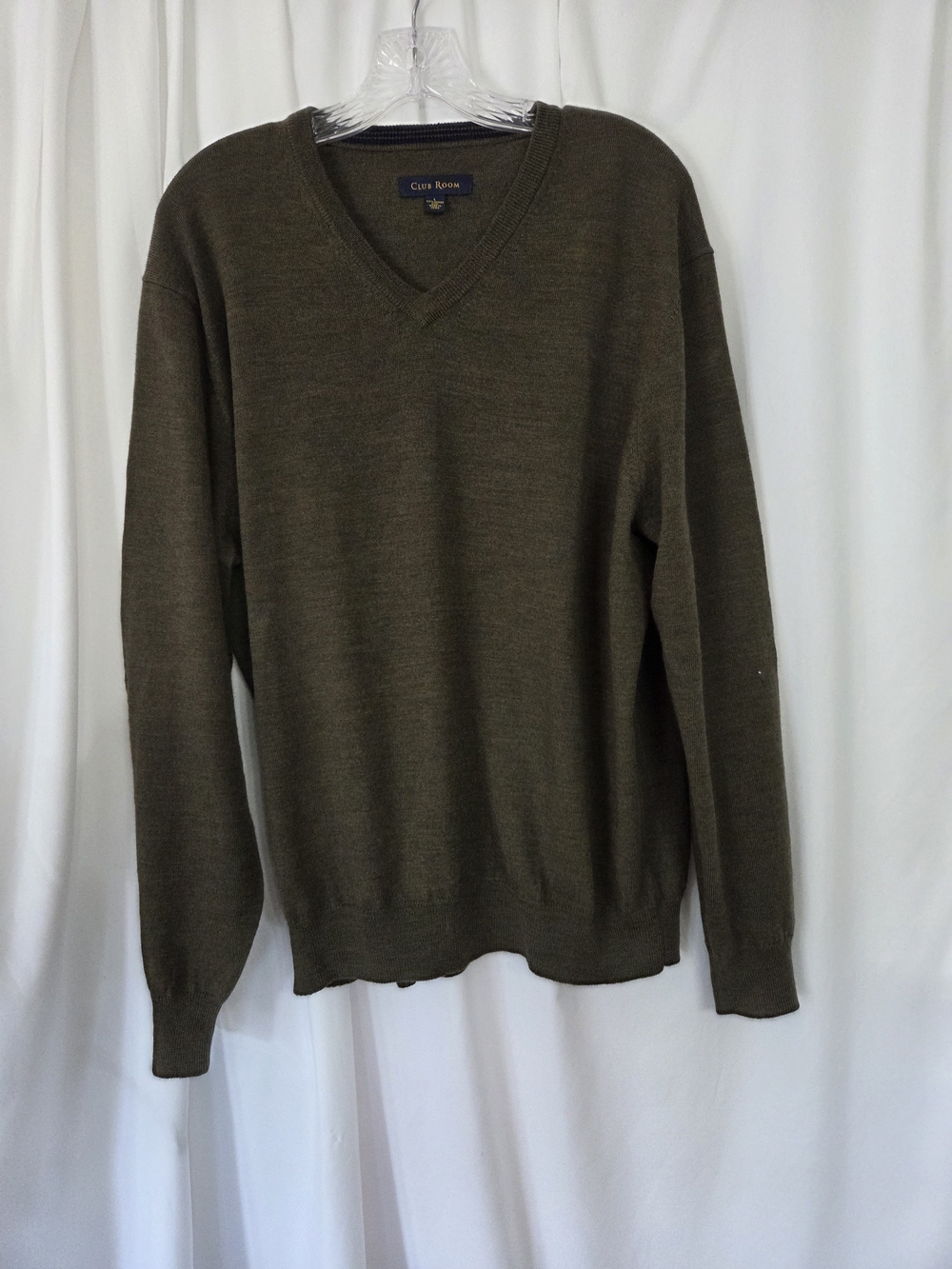Club Room Merino Wool Olive V-Neck Men's Sweater Size L